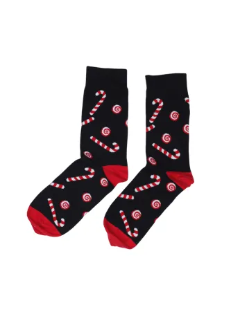 Șosete de Crăciun bărbați negre cu imprimeu acadele