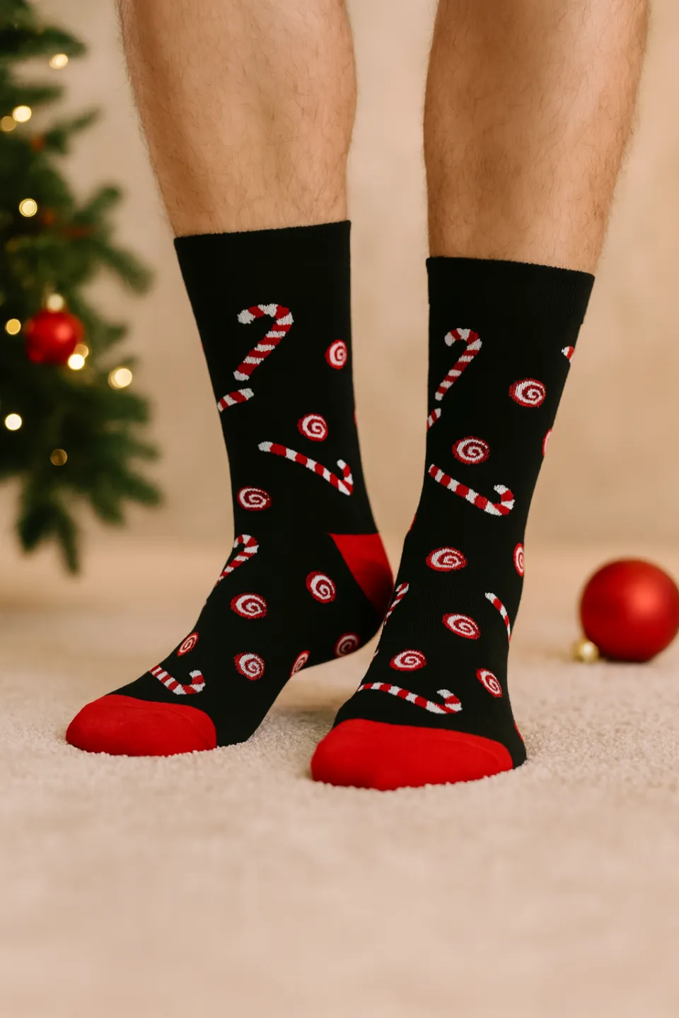 Șosete de Crăciun bărbați negre cu imprimeu acadele - 1