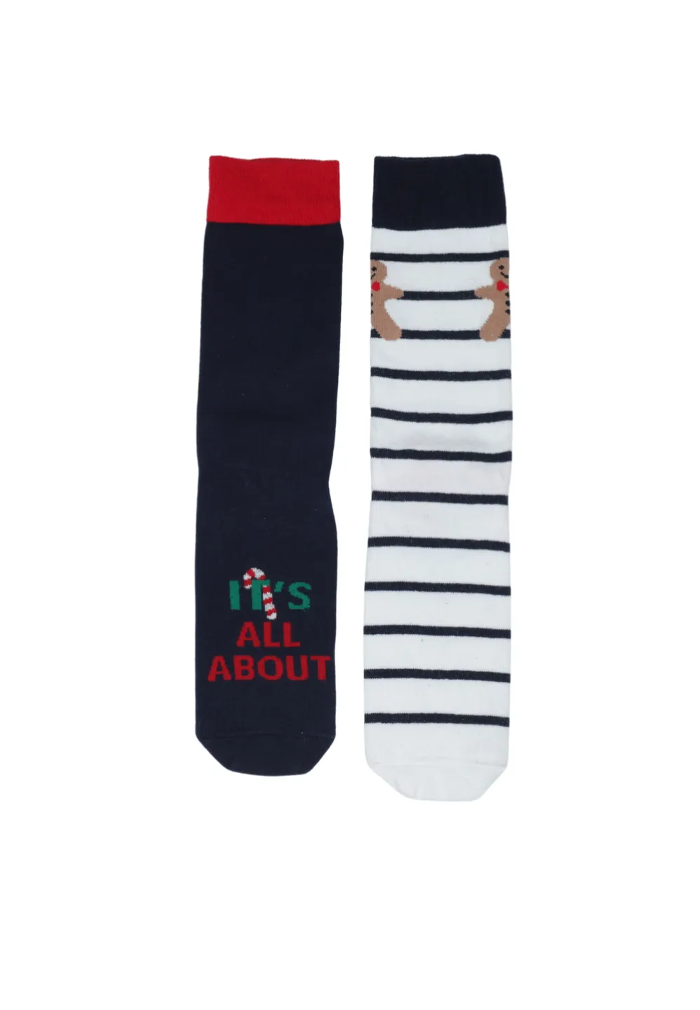 Set 2 perechi șosete lungi bărbați Crăciun bleumarin „It’s All About” și alb cu turtă dulce - 1