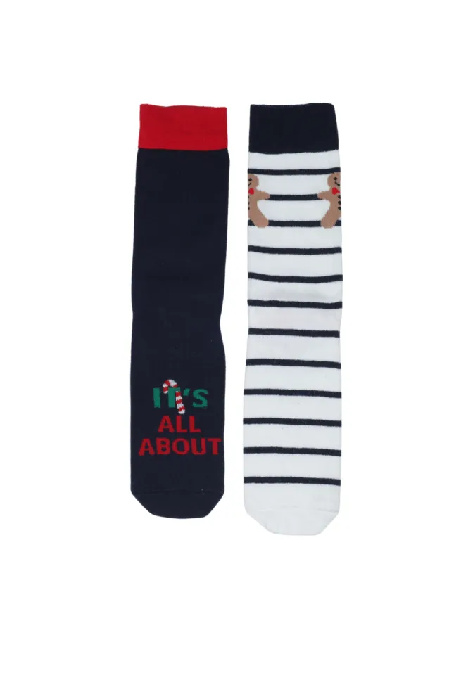 Set 2 perechi șosete lungi bărbați Crăciun bleumarin „It’s All About” și alb cu turtă dulce