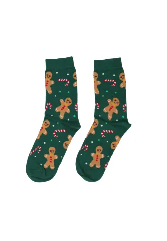 Șosete de Crăciun bărbați verzi cu imprimeu turtă dulce și acadele