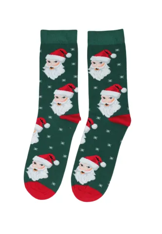 Șosete de Crăciun pentru bărbați cu Moș Crăciun – verzi cu detalii roșii
