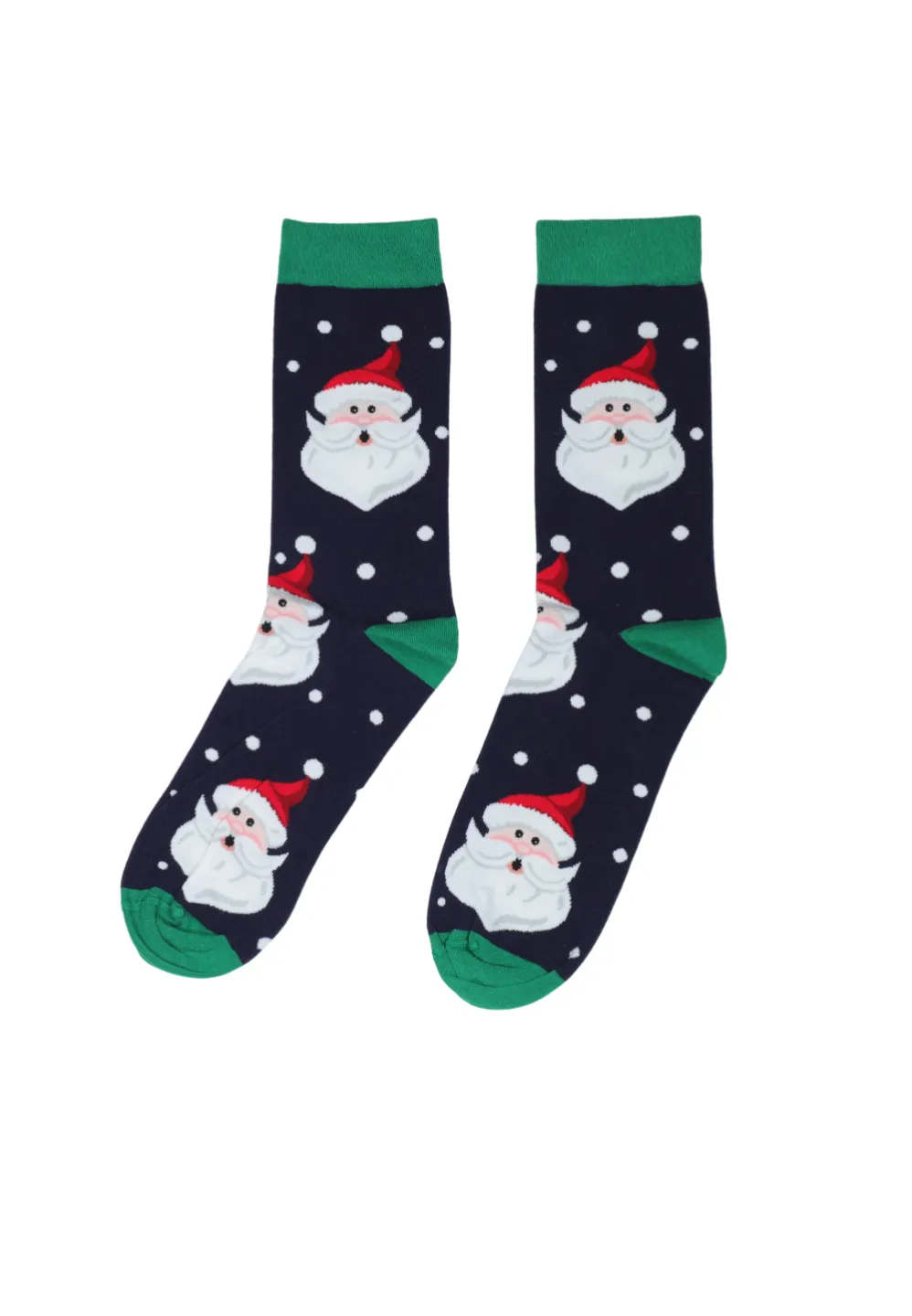 Șosete lungi de Crăciun pentru bărbați – Moș Crăciun cu buline albe, fundal bleumarin - 1