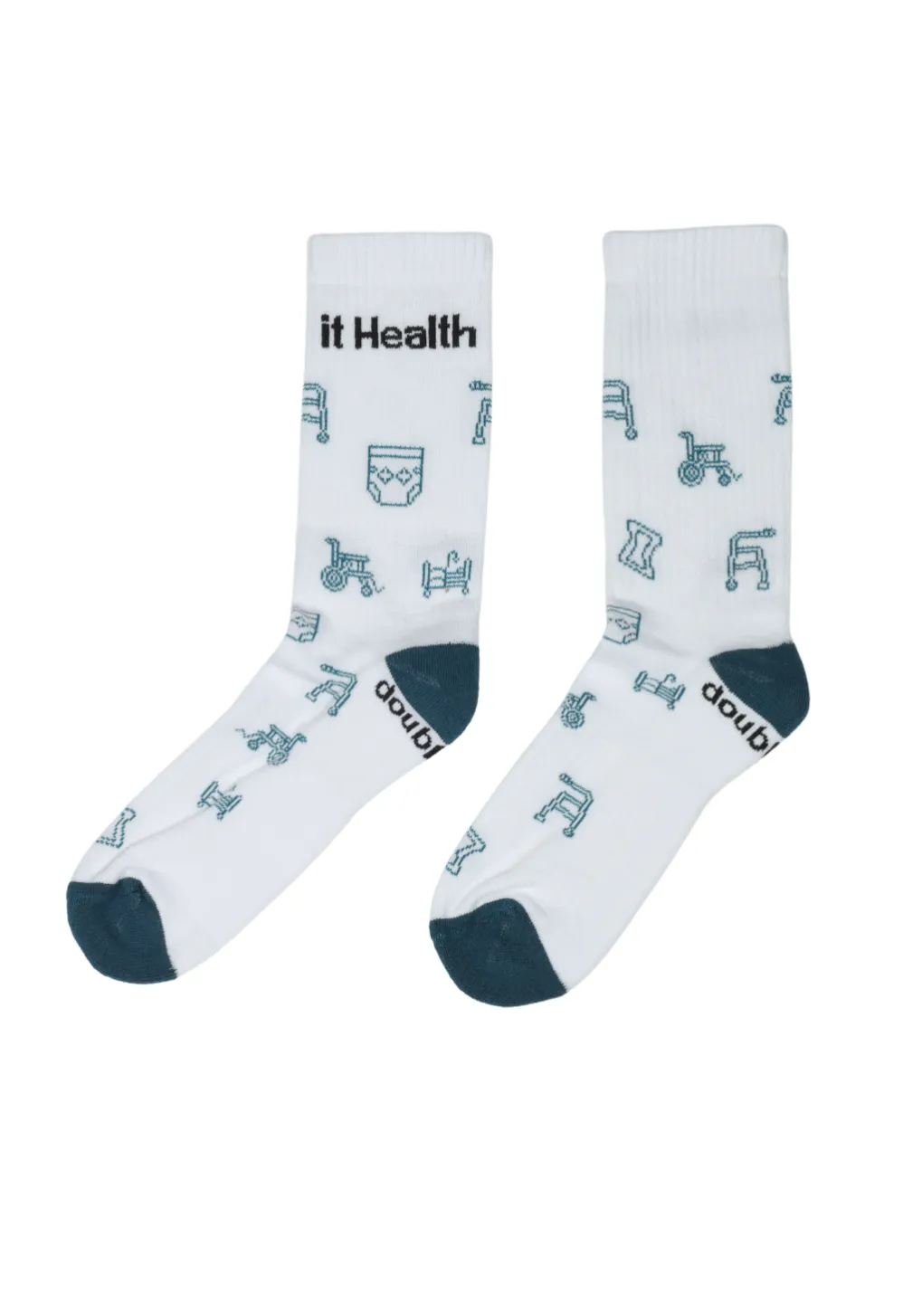 Șosete lungi pentru damă albe cu detalii verde închis și talpă flaușată - 1