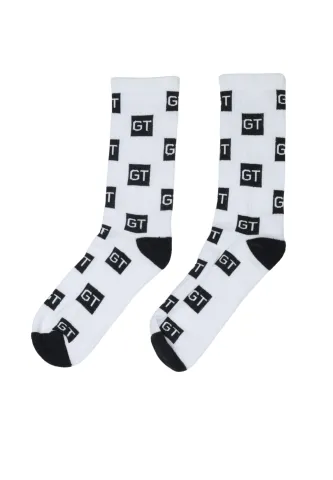 Șosete lungi pentru damă albe cu detalii negre și talpă flaușată