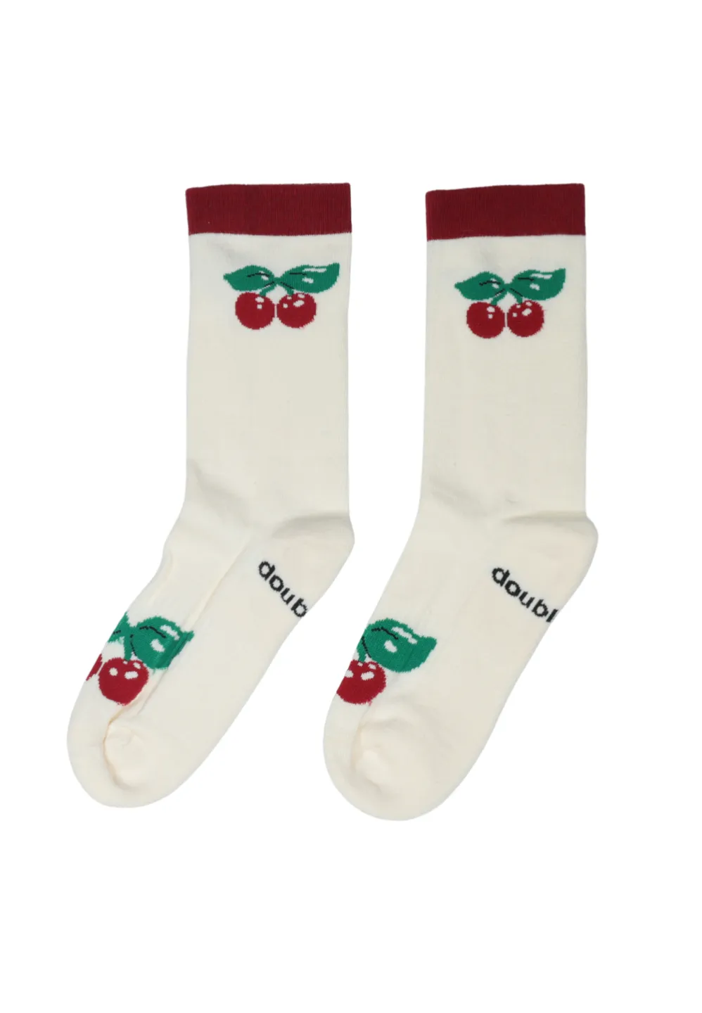 Șosete lungi crem pentru damă cu imprimeu cireșe și talpă flaușată - 1