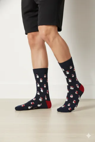 ȘOSETE LUNGI BLEUMARIN PENTRU BĂRBAȚI CU IMPRIMEU PINGUINI