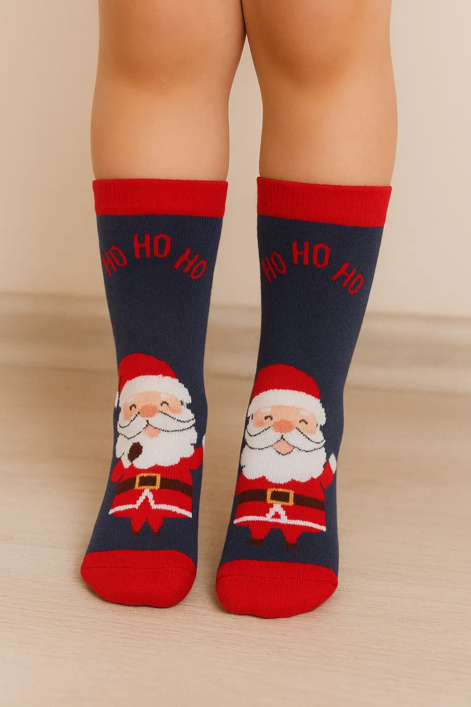 ȘOSETE LUNGI ȘI GROASE DE CRĂCIUN PENTRU COPII – ALBASTRU ÎNCHIS CU MOȘ CRĂCIUN - 1