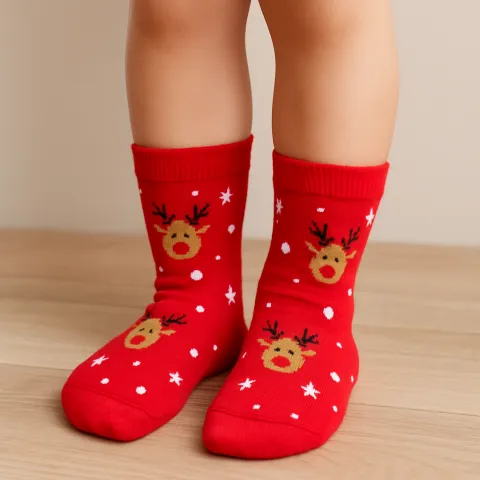 Set 2 perechi șosete lungi de Crăciun pentru copii – reni, turtă dulce și brăduți hover