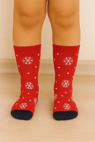 Set 2 perechi șosete lungi de Crăciun pentru copii – roșii cu fulgi de nea și bleumarin cu reni hover
