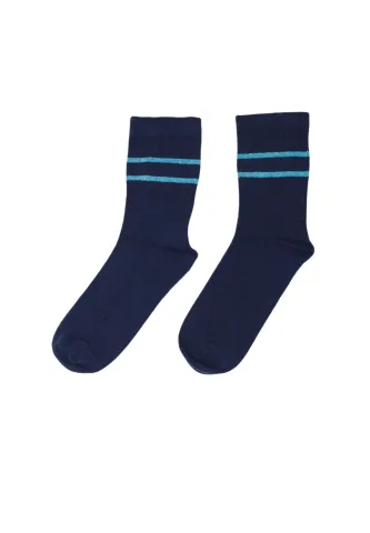 Șosete lungi damă albastre – subțiri, moi, cu dungi strălucitoare la gleznă