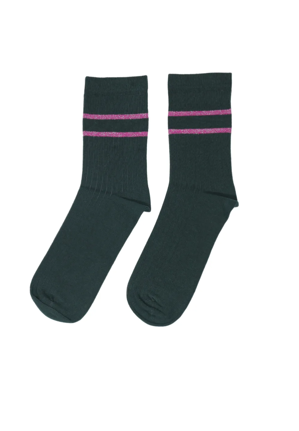 Șosete lungi damă verzi – subțiri, moi, cu dungi roz sclipitoare și imprimeu „WHITE STUFF” - 1