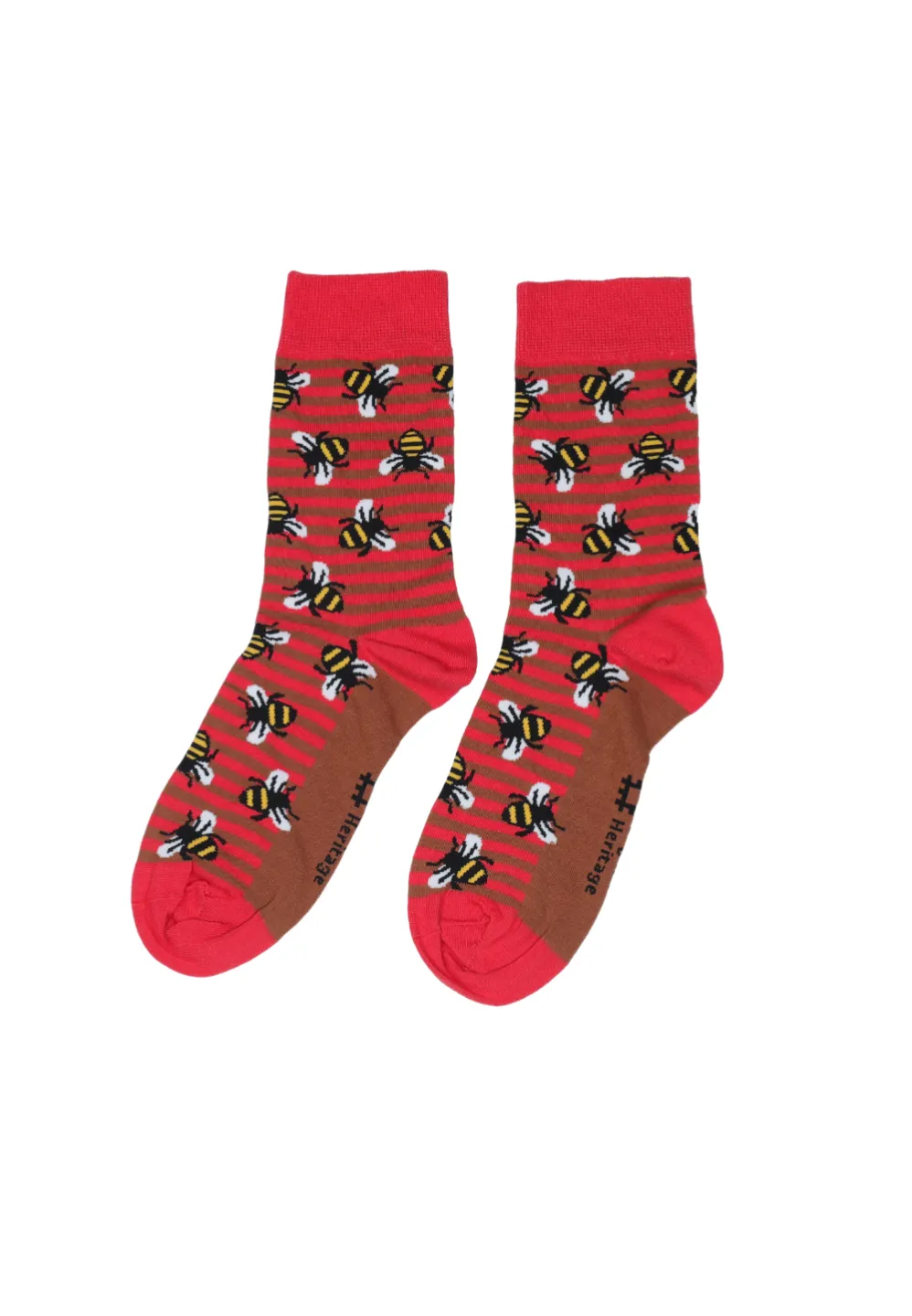 Șosete lungi damă cărămizii cu dungi și imprimeu cu albine - 1