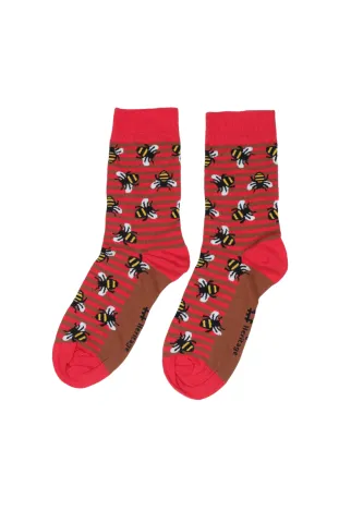 Șosete lungi damă cărămizii cu dungi și imprimeu cu albine