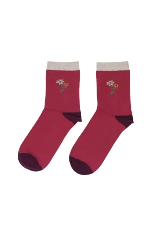 Șosete lungi damă roz închis cu imprimeu floral și detalii mov-bej – model „White Stuff”