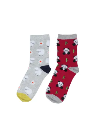 Set 2 perechi șosete lungi damă “White Stuff” – modele pufose cu oițe și urs panda