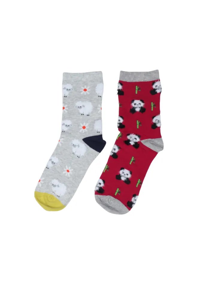 Set 2 perechi șosete lungi damă “White Stuff” – modele pufose cu oițe și urs panda