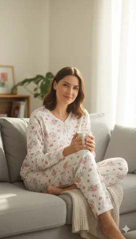 Pijama damă iarnă mărimi mari – albă cu imprimeu trandafiri