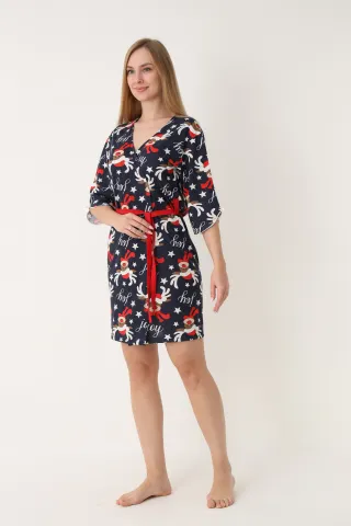 Halat damă de Crăciun, bleumarin, mâneci 3/4, imprimeu cu reni Model2 hover