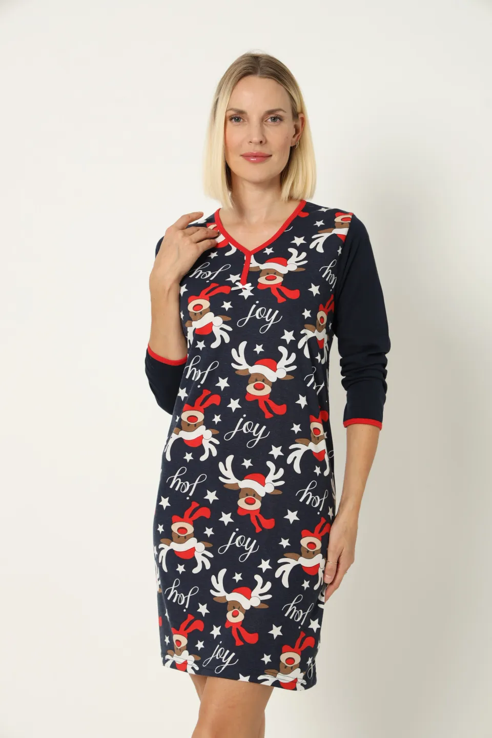 Cămașă de noapte de Crăciun, bleumarin, cu imprimeu cu reni - 4