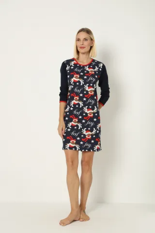 Cămașă de noapte de Crăciun, bleumarin, cu imprimeu cu reni, Model2