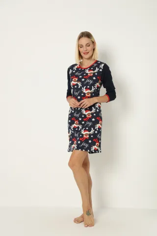 Cămașă de noapte de Crăciun, bleumarin, cu imprimeu cu reni, Model2 hover