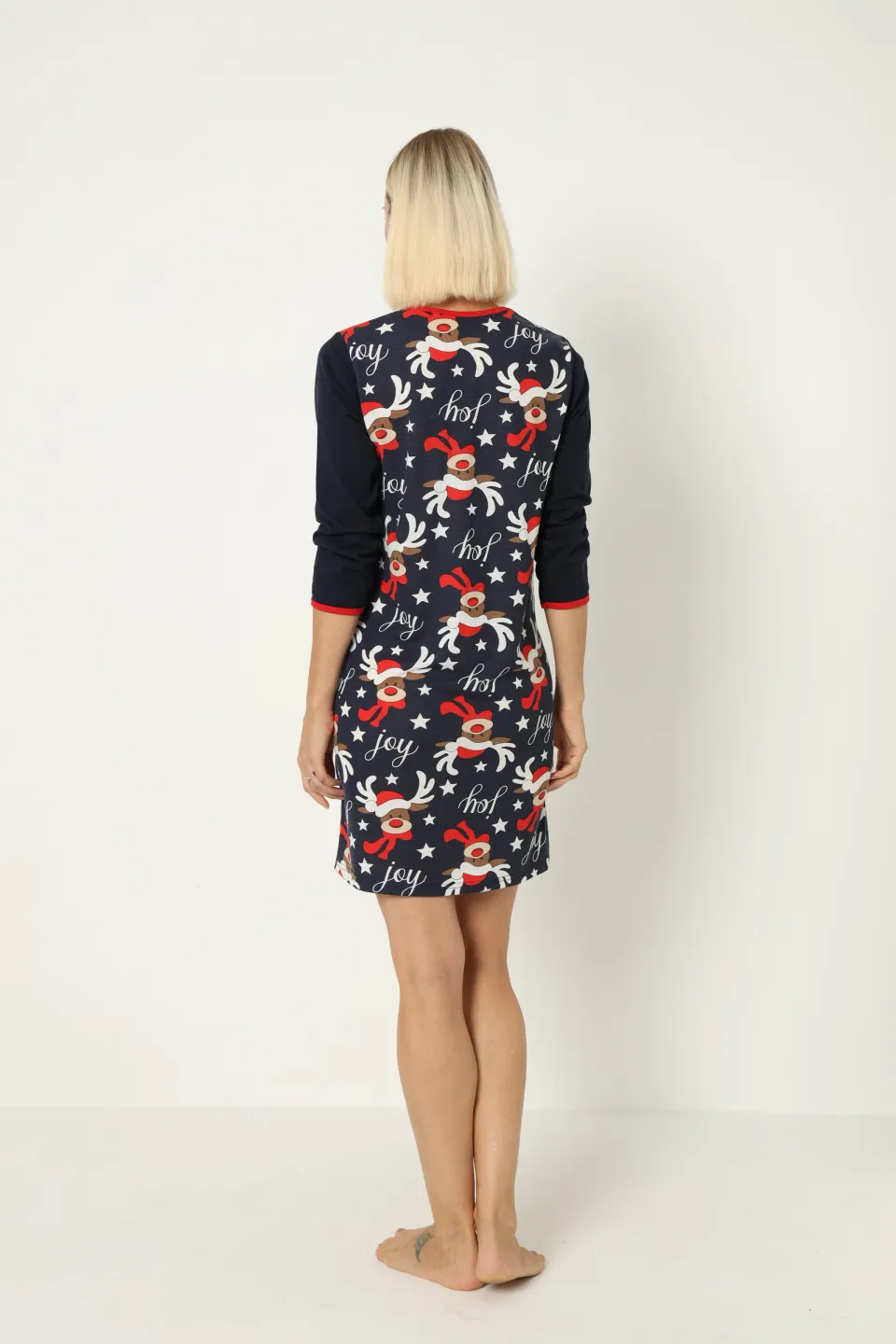 Cămașă de noapte de Crăciun, bleumarin, cu imprimeu cu reni, model2 - 3