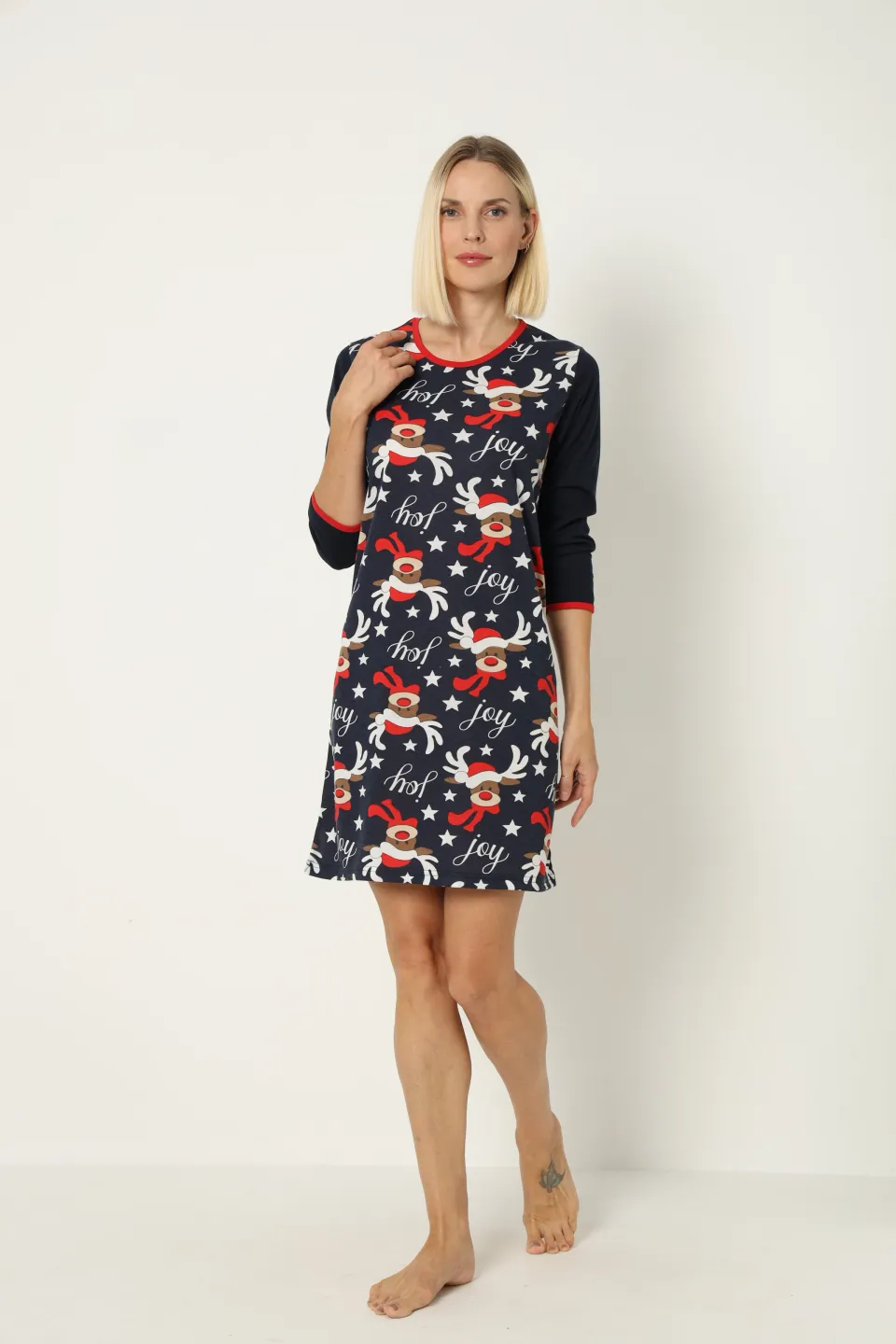 Cămașă de noapte de Crăciun, bleumarin, cu imprimeu cu reni, model2 - 5