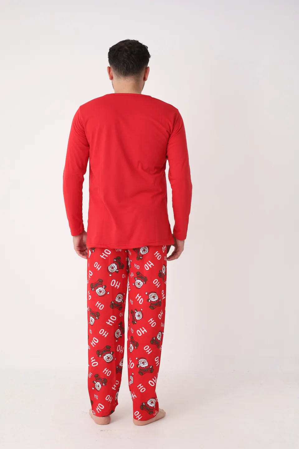 Pijamă Crăciun Bărbați – Bluză Roșie și Pantaloni Roșii cu Moș Crăciun „Ho Ho” - 2