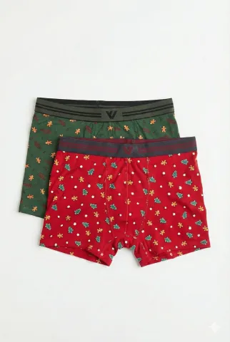 Set 2 Boxeri Bărbați – Imprimeu Crăciun, Roșu & Verde