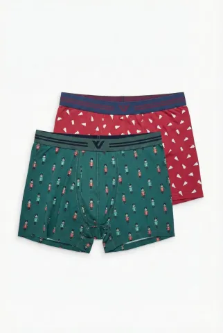 Set 2 Boxeri Bărbați – Imprimeu Crăciun, Verde & Rosu