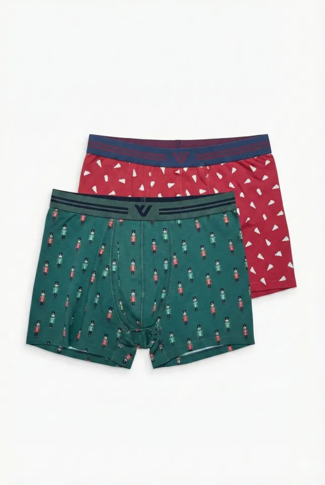 Set 2 Boxeri Bărbați – Imprimeu Crăciun, Verde & Rosu