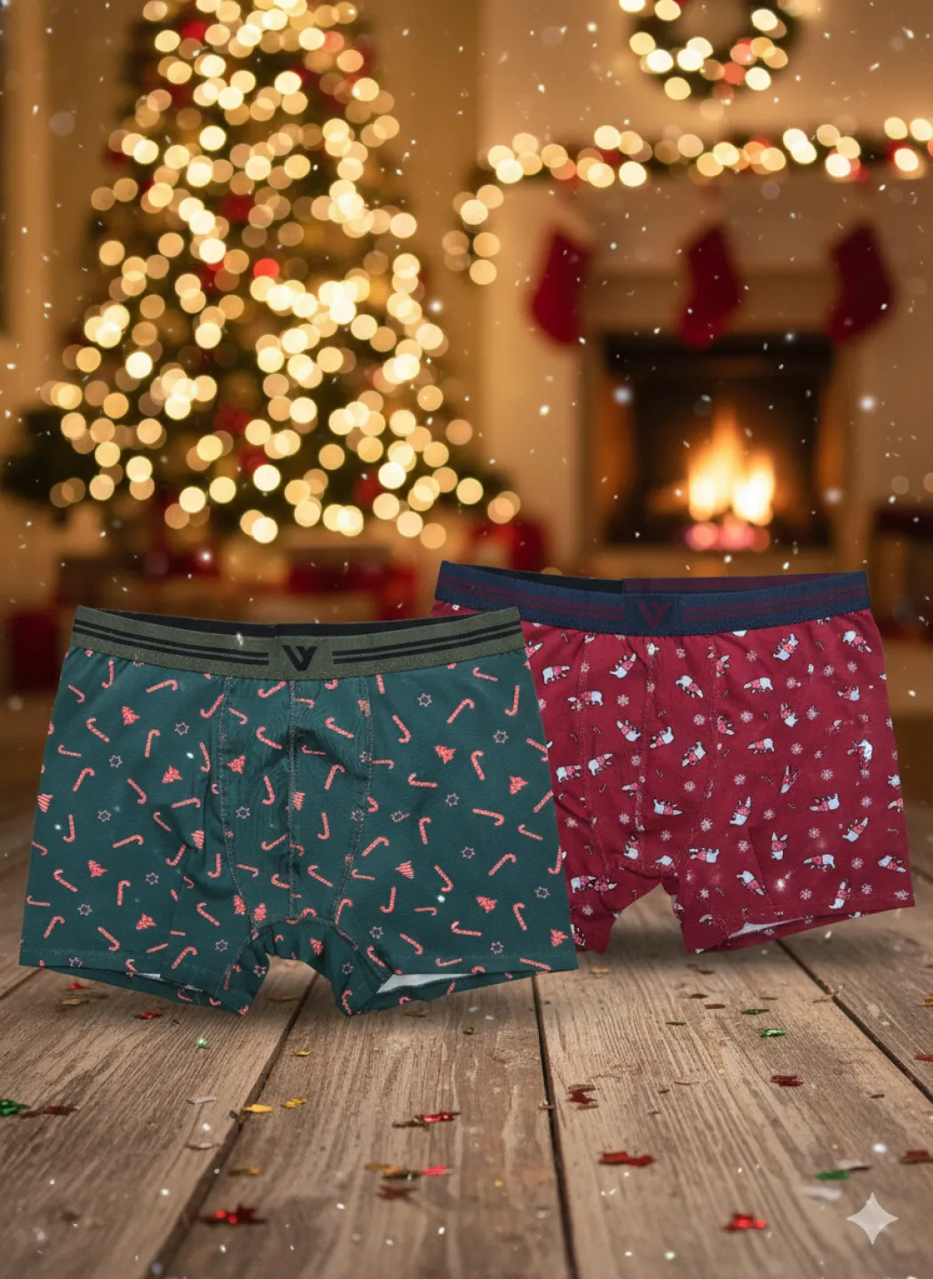 Set 2 Boxeri Bărbați – Imprimeu Crăciun, Verde & Roșu cu Ursi polari - 1