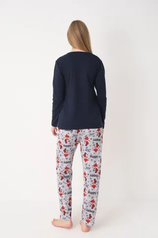 Pijama Crăciun Damă – Bluză Bleumarin & Pantaloni Gri cu Imprimeu Ren hover