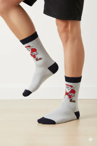 Șosete Bărbați Gri cu Moș Crăciun
