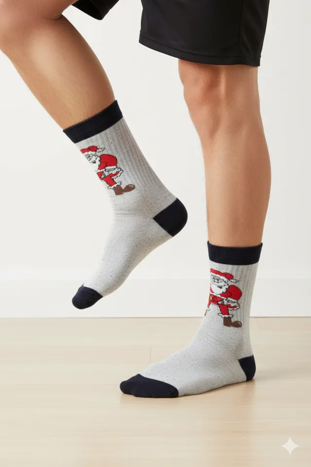 Șosete Bărbați Gri cu Moș Crăciun