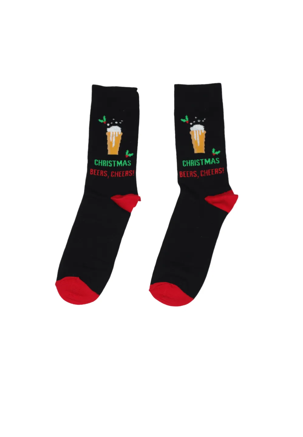 Șosete bărbați negre cu imprimeu bere – “Christmas Beers, Cheers!” - 1