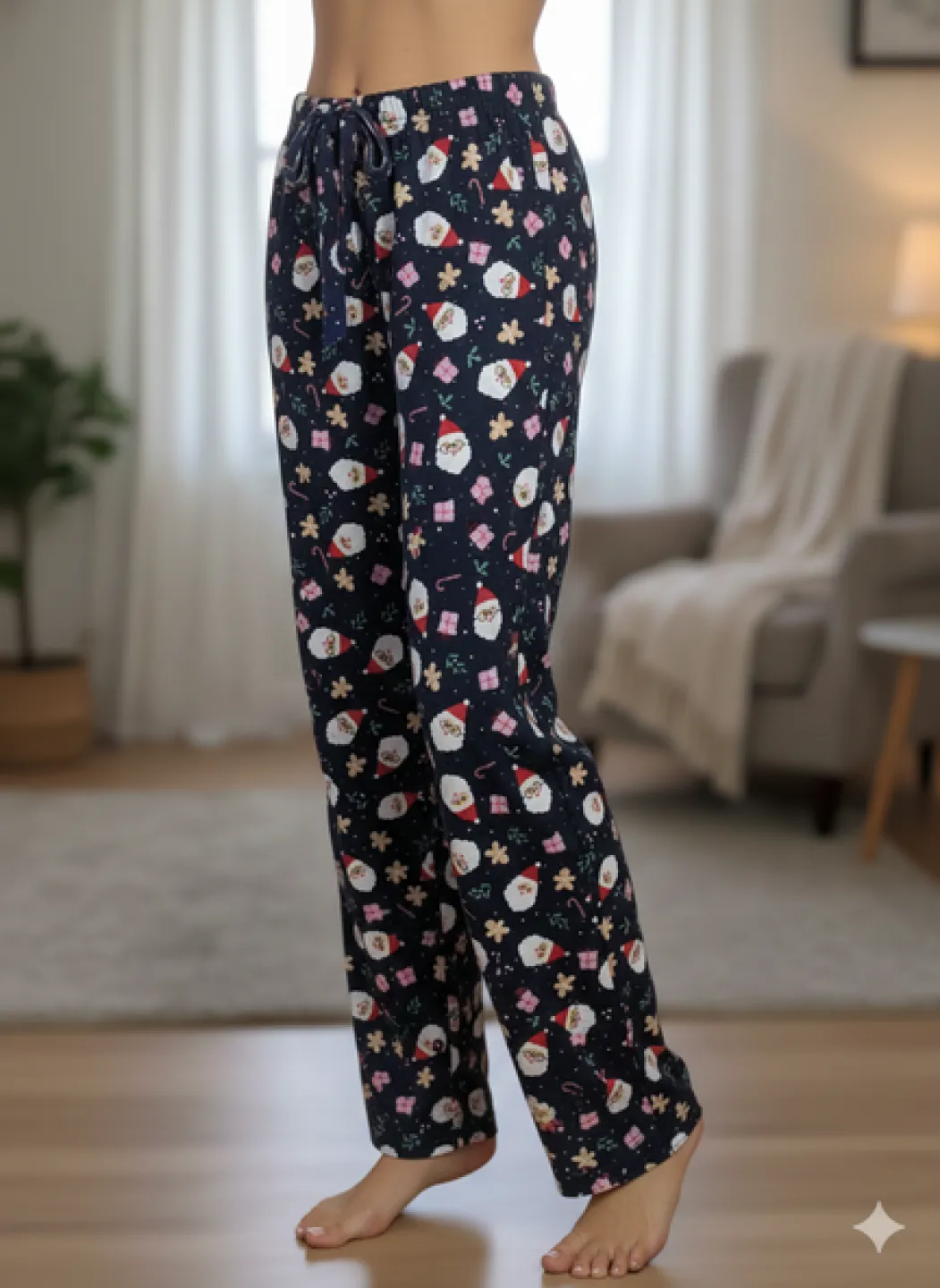 Pantaloni Pijamale Damă – Bleumarin  cu Figurine de Crăciun - 1