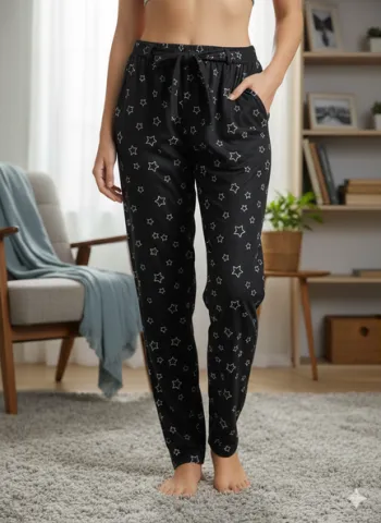 Pantaloni Pijamale Damă – Bleumarin Pufos cu Steluțe