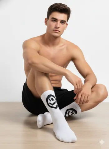 Set 2 Șosete Unisex Smiley Face Alb si Albastru