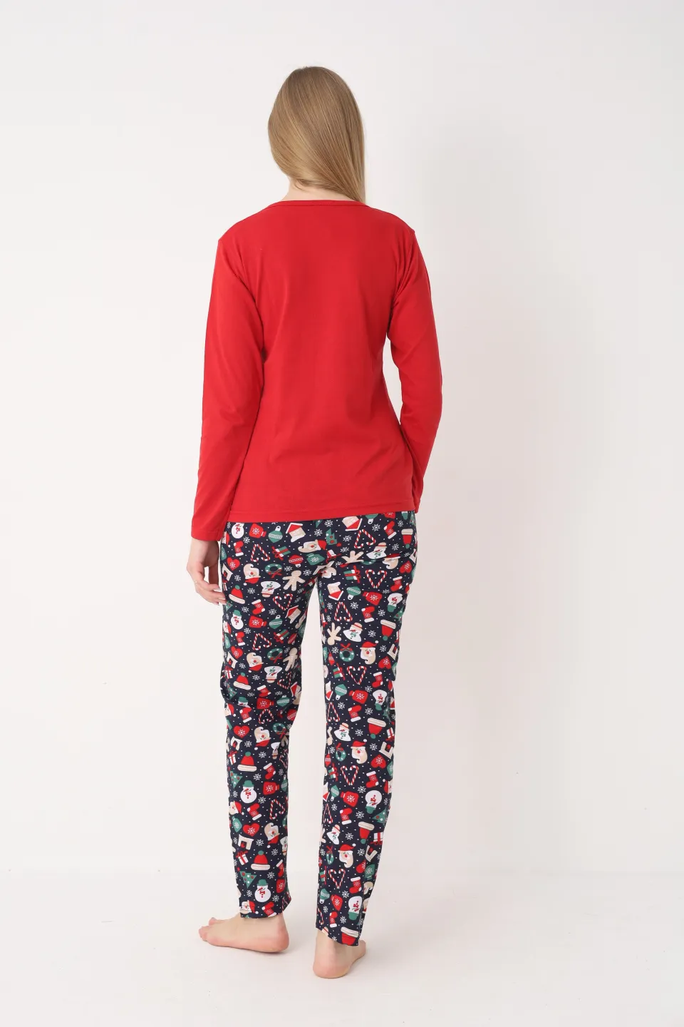 Pijama Crăciun Dama – Bluza Roșie cu Turtă Dulce & Pantaloni Bleumarin - 5