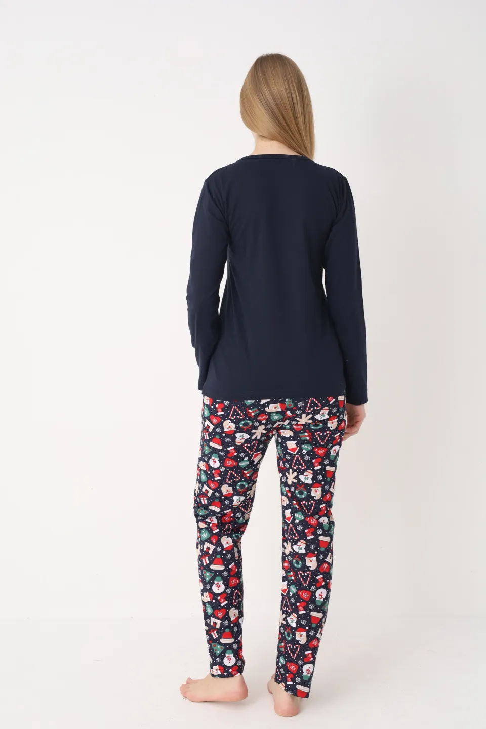 Pijama Crăciun Dama – Bluza Bleumarin cu Turtă Dulce & Pantaloni Bleumarin - 4