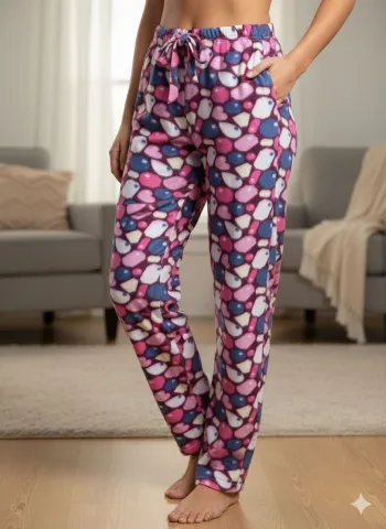 Pantaloni Dama Polar, Multicolor, cu Forme Geometrice