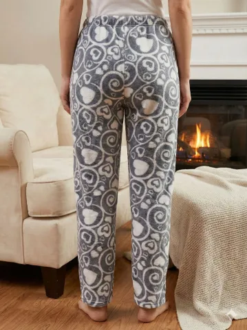 Pantaloni Dama Polar, Gri, cu Inimi hover