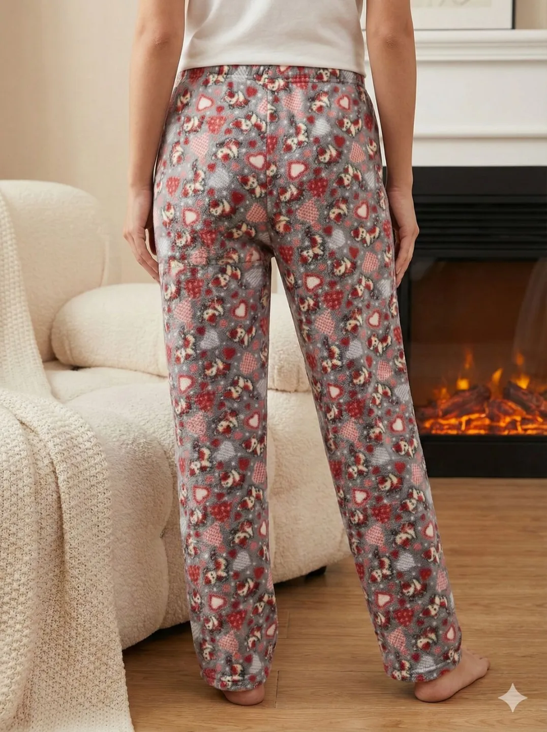 Pantaloni Dama Polar , Gri, cu Pisicuțe - 2