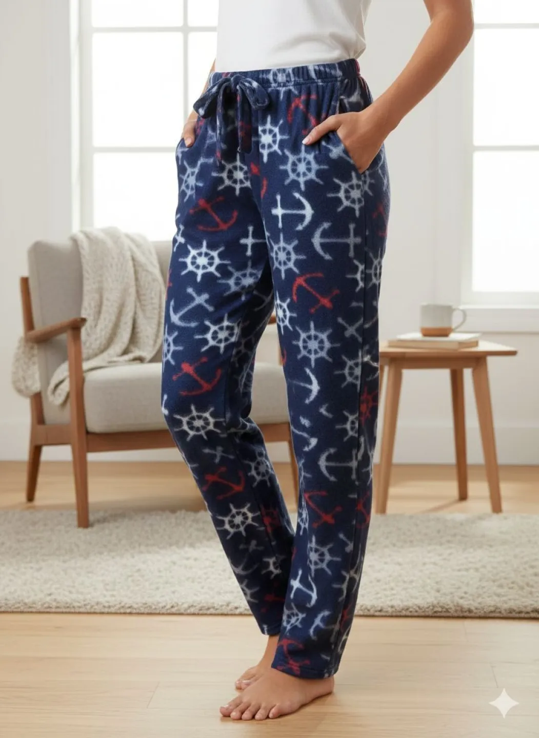 Pantaloni Dama Polar , Bleumarin, cu Ancoră - 1