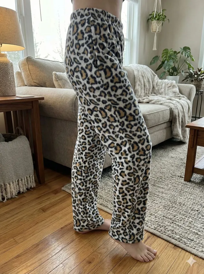 Pantaloni damă polar cu imprimeu leopard