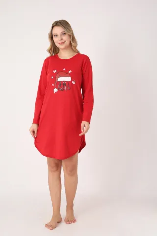 Rochie damă Crăciun roșie cu căciulă „Ho Ho Ho”, mânecă lungă hover