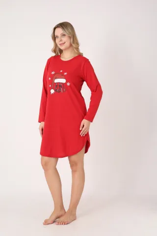 Rochie damă Crăciun roșie cu căciulă „Ho Ho Ho”, mânecă lungă