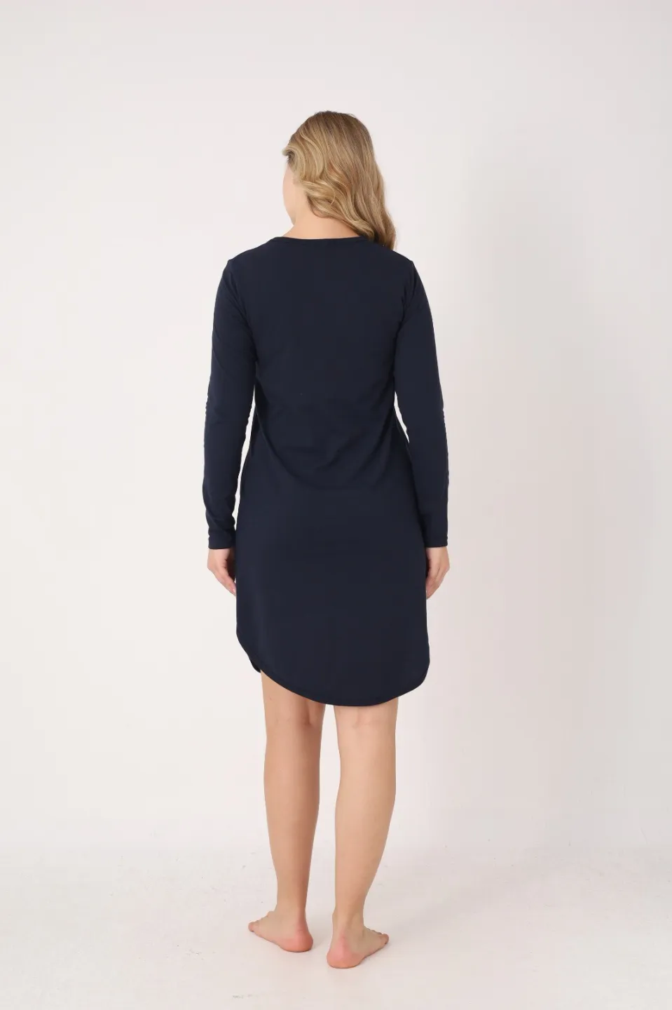 Rochie damă Crăciun bleumarin cu căciulă „Ho Ho Ho”, mânecă lungă - 5